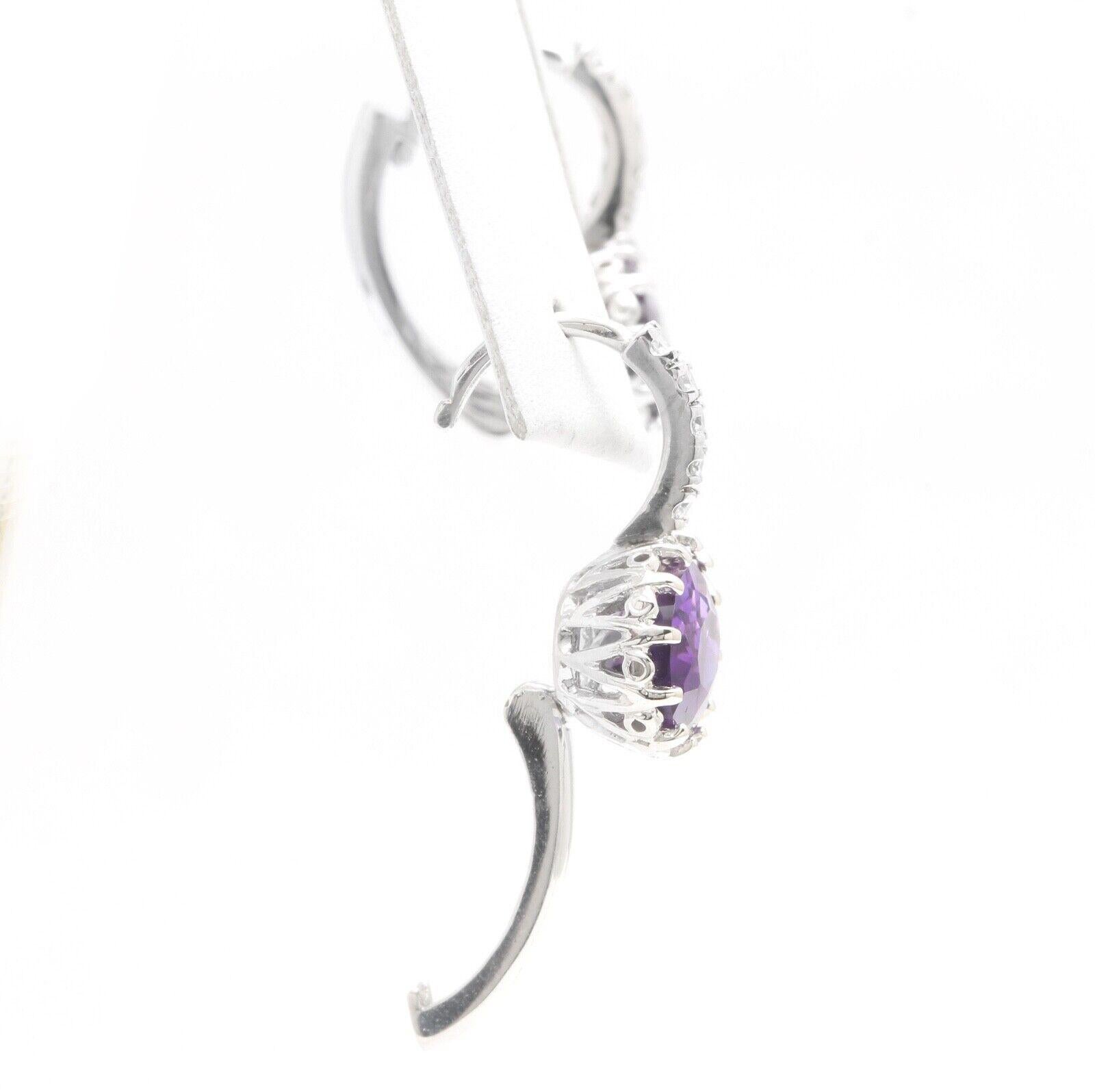 Exquisite 3,65 Karat natürlicher Amethyst und Diamant 14K massives Weißgold Ohrringe Damen im Angebot