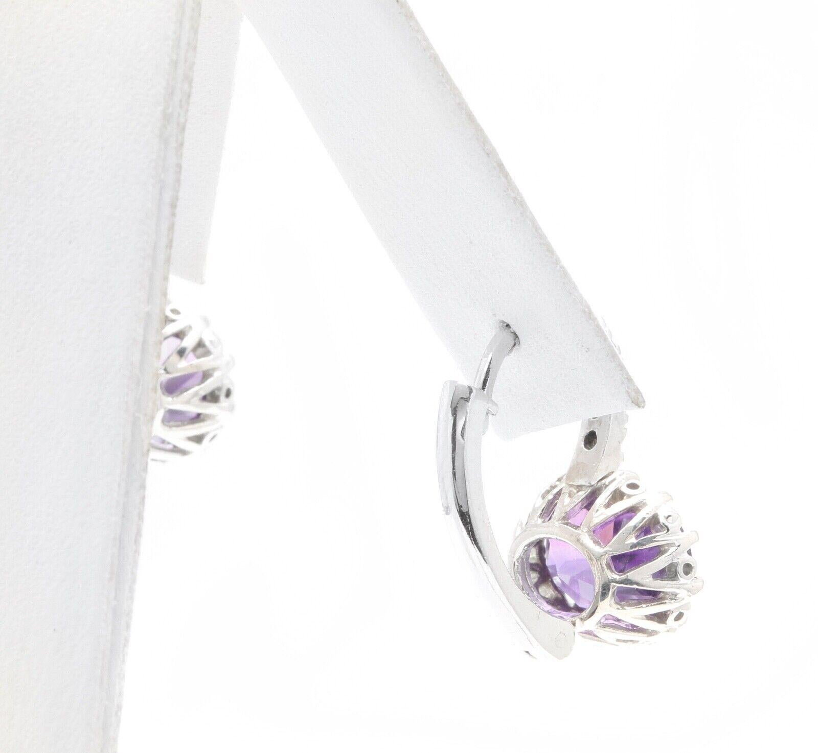 Exquisite 3,65 Karat natürlicher Amethyst und Diamant 14K massives Weißgold Ohrringe im Angebot 1