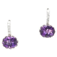 Exquisite 3.65 Carats Natural Amethyst and Diamond 14K Solid White Gold Earrings