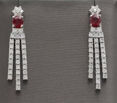 Exquisite 3,80 Karat natürlichen roten Rubin und Diamant 14K Solid White Gold Ohrringe