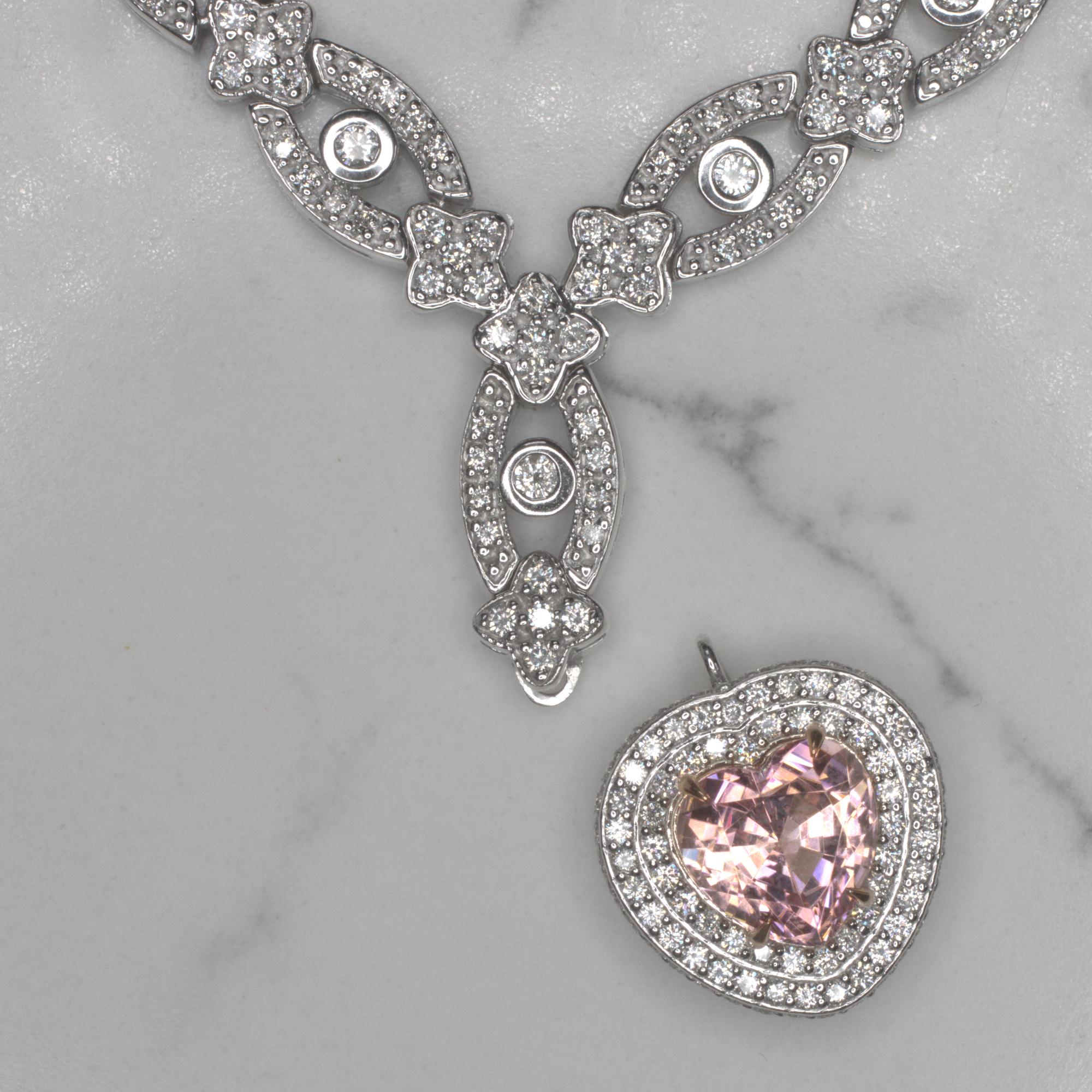 Cuore Squisita collana con tormalina rosa e diamanti a forma di cuore da 4 carati in vendita