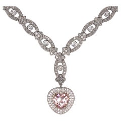 Exquisite 4-Carat Heart-Shaped Pink Tourmaline & Diamond Necklace