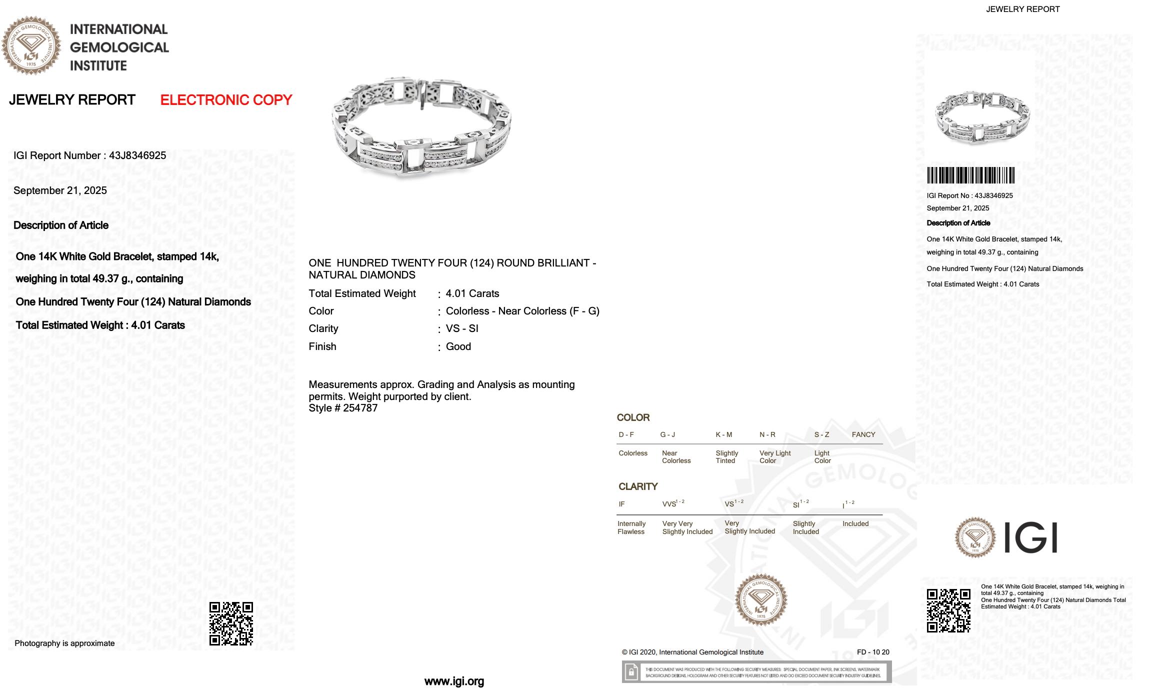 Donna Squisito bracciale con 4,01 carati di diamanti in oro bianco 14k - certificato IGI in vendita