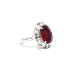 Exquisite 4.20 Carat Vivid Red Spinel and Diamond Halo Platinum Engagement Ring