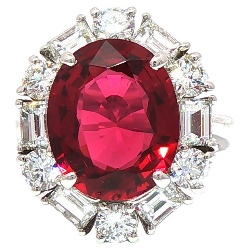 Exquisite 4.20 Carat Vivid Red Spinel and Diamond Halo Platinum Engagement Ring