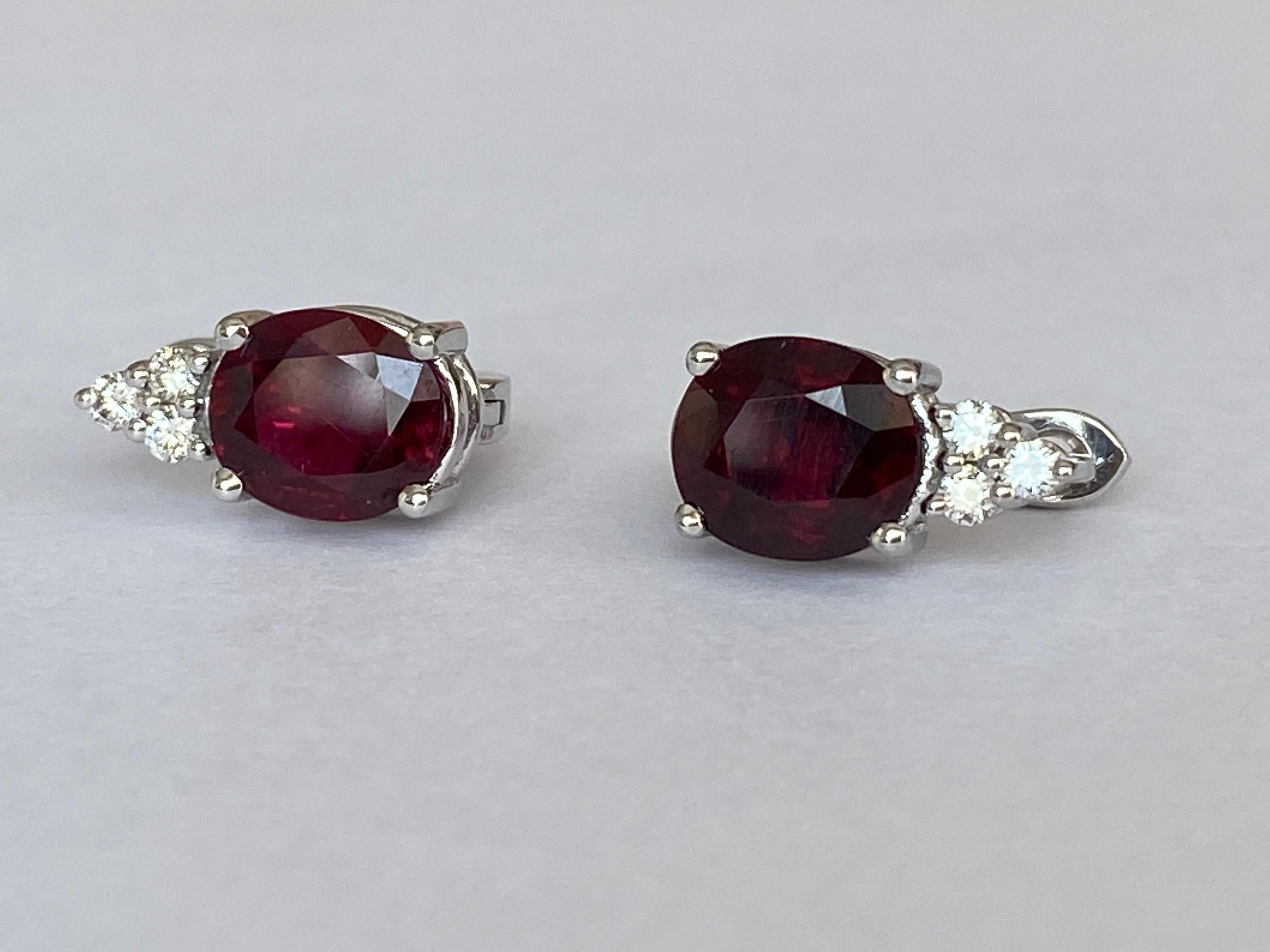 Exquisite 4.32Carat Red Ruby and Diamond 18k Solid White Gold Stud Earrings For Sale 4