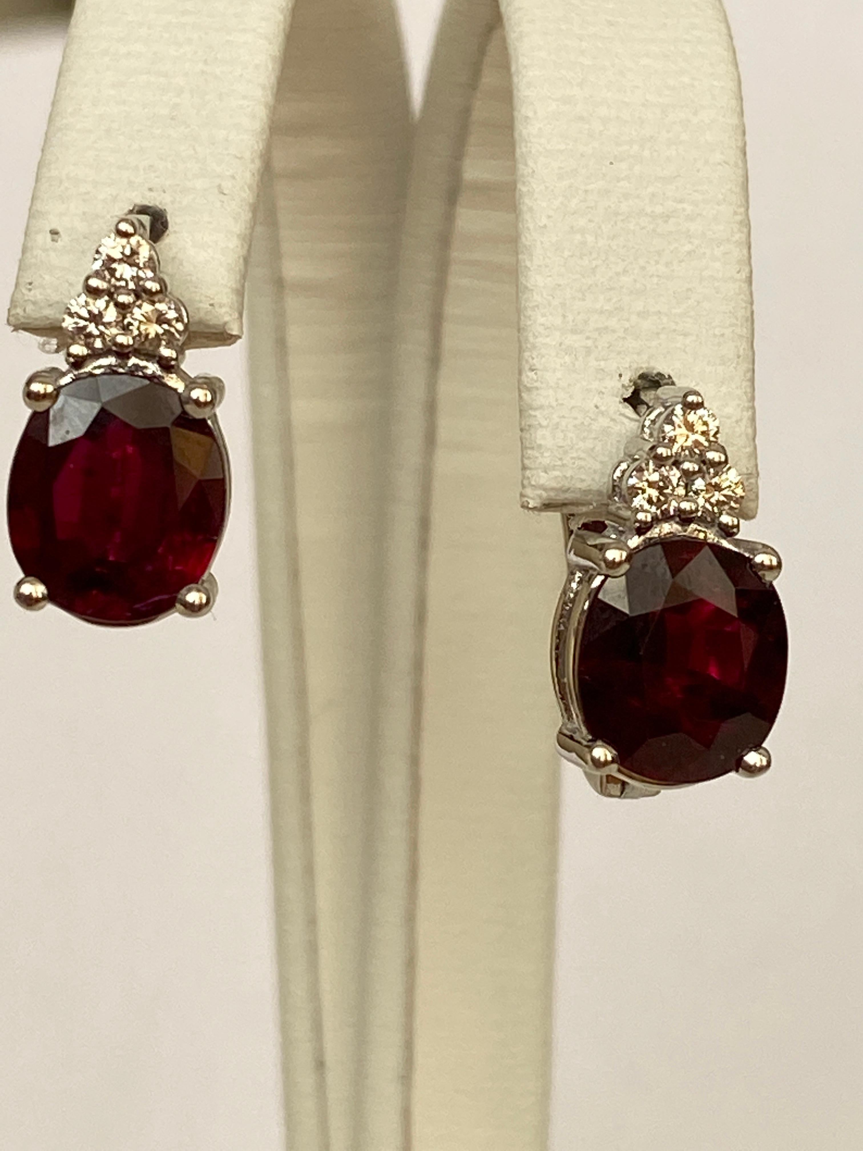 Empire Exquisite 4.32Carat Red Ruby and Diamond 18k Solid White Gold Stud Earrings For Sale