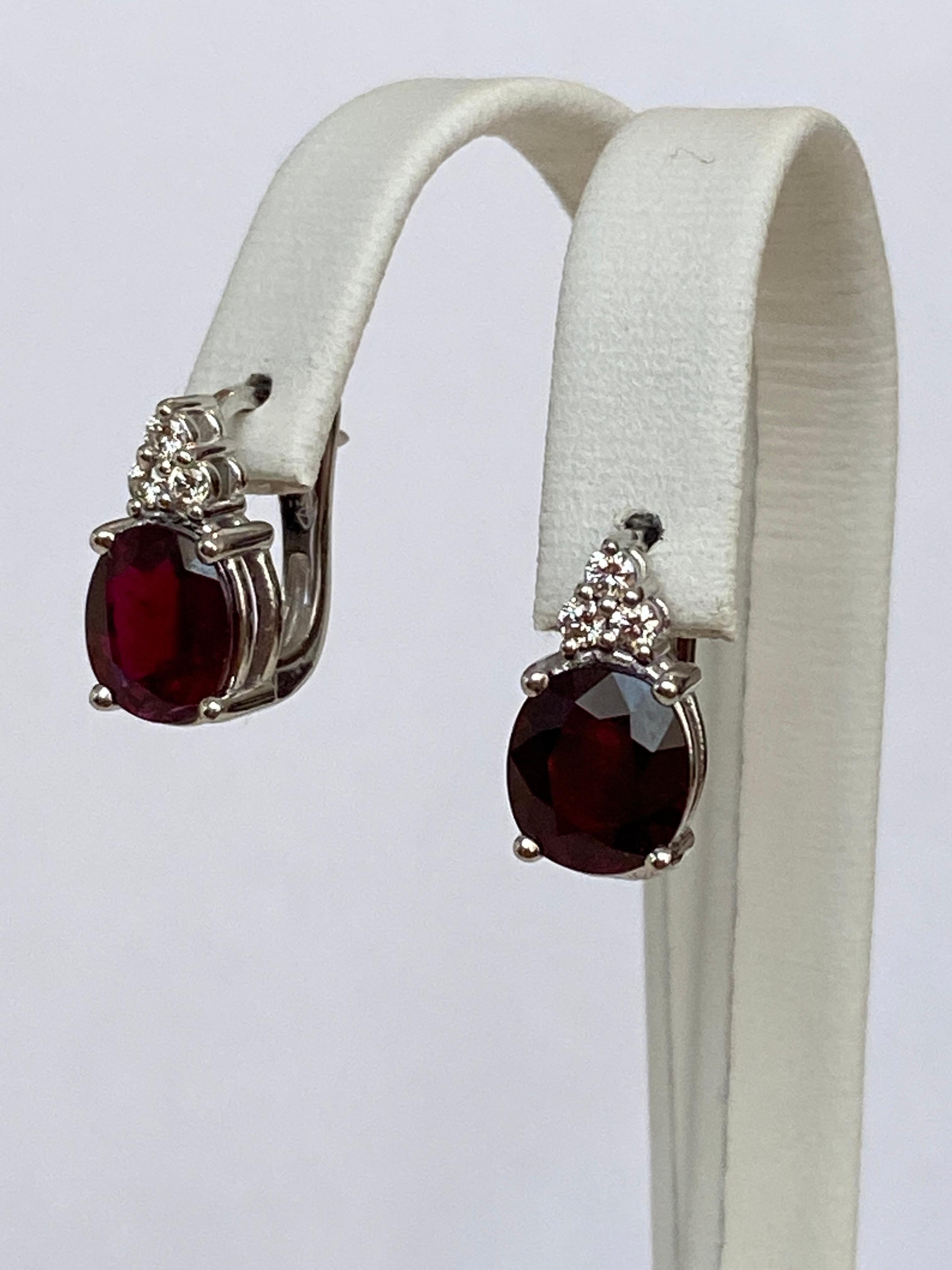 Women's Exquisite 4.32Carat Red Ruby and Diamond 18k Solid White Gold Stud Earrings For Sale