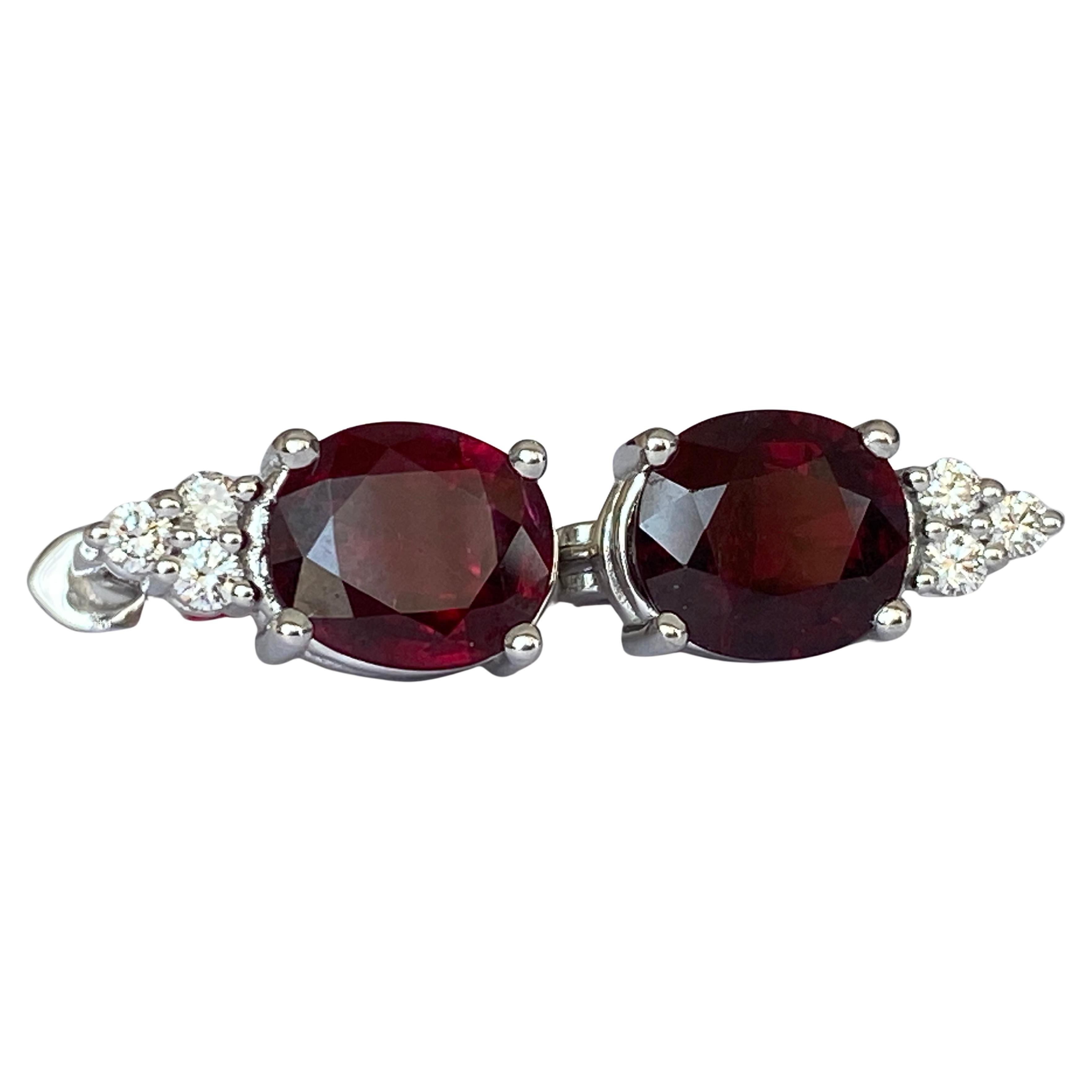 Exquisite 4.32Carat Red Ruby and Diamond 18k Solid White Gold Stud Earrings For Sale