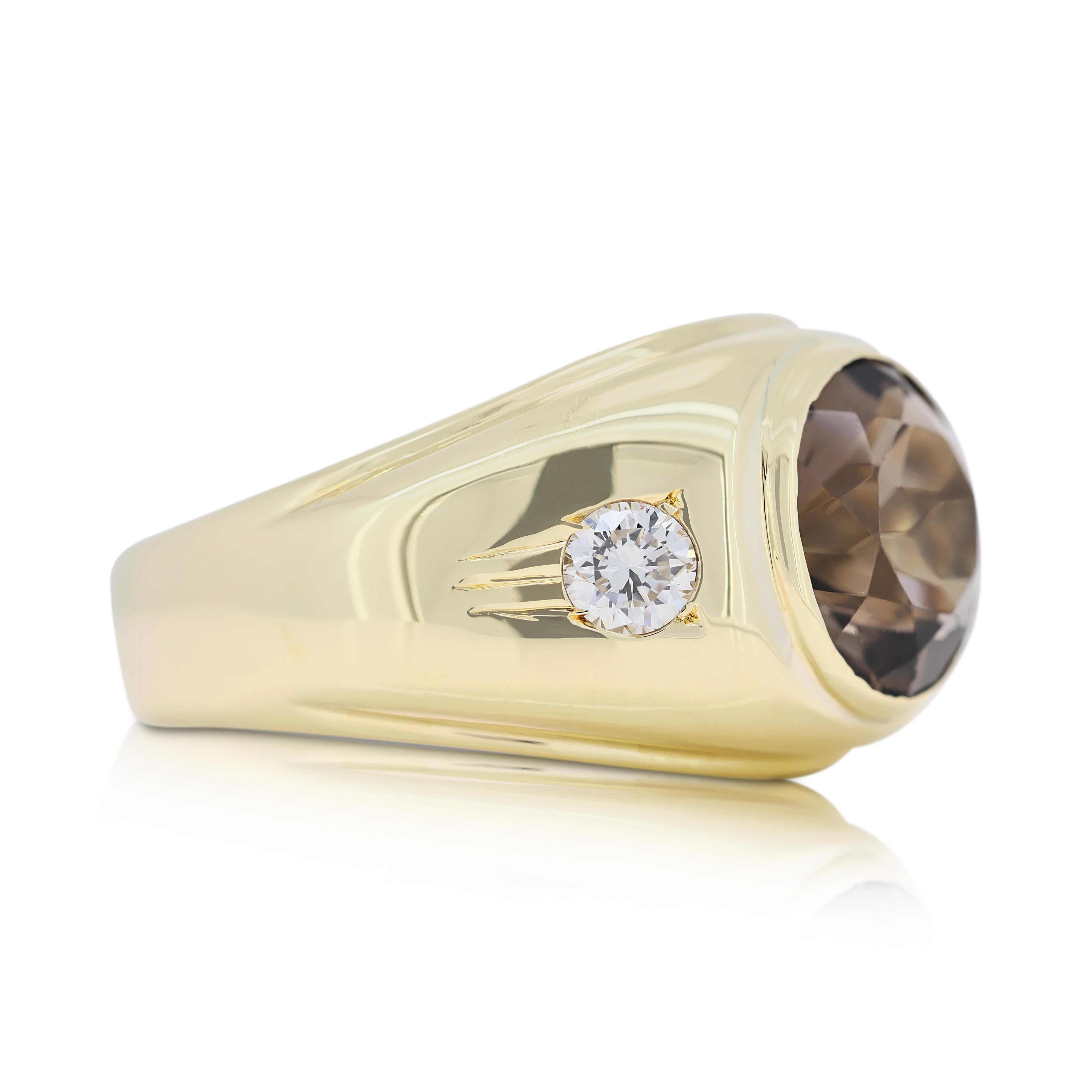 Taille ronde Exquise bague Dome en or jaune 14 carats et diamants de 4,3 carats en vente