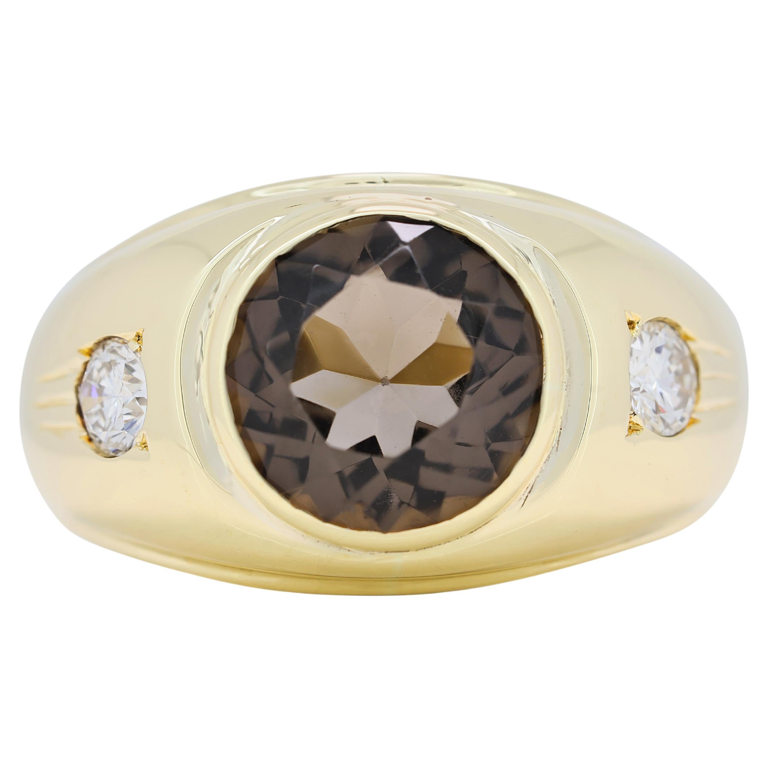 Exquise bague Dome en or jaune 14 carats et diamants de 4,3 carats