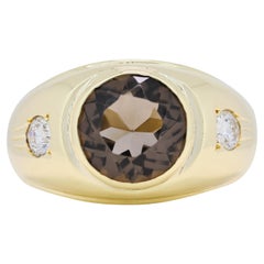 Squisito anello con quarzo e diamanti a cupola da 4,3 carati in oro giallo 14K