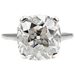 Exquisite 5.25 Carat GIA Certified Antique Cushion Diamond Ring
