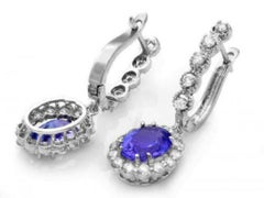 Exquisite 5.25 Carat Natural Tanzanite and Diamond 14K Solid White Gold Earring