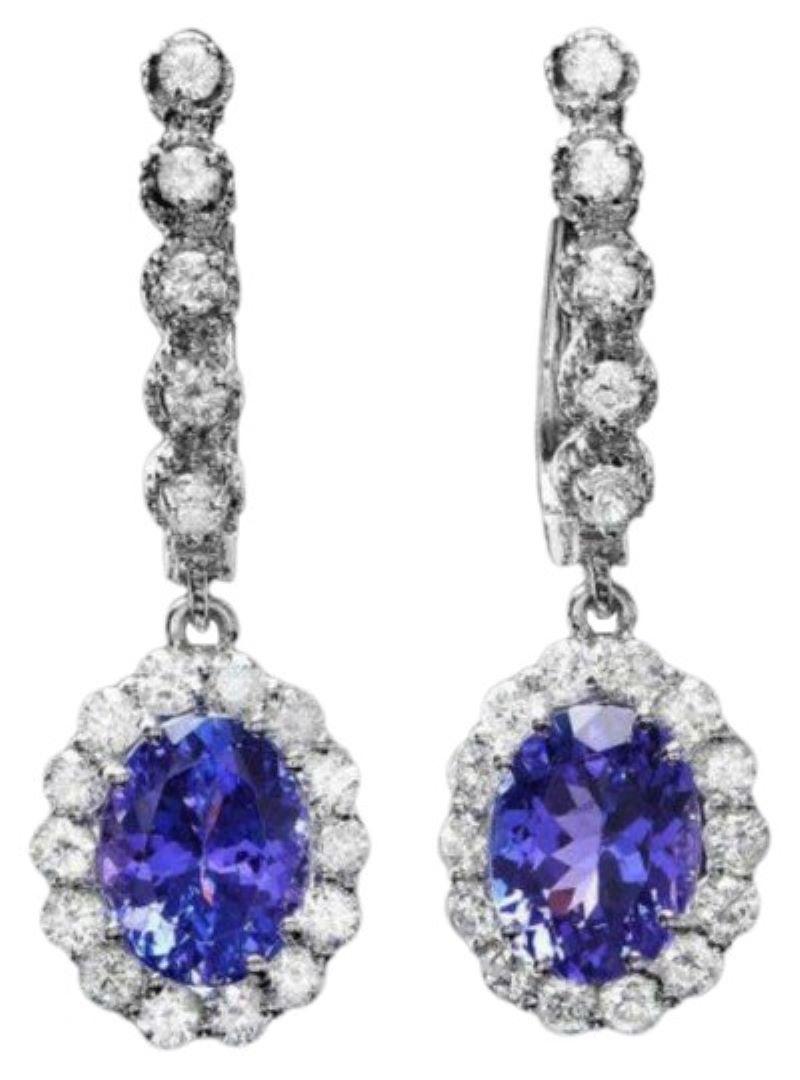 Exquisite 5.25 Carat Natural Tanzanite and Diamond 14K Solid White Gold Earring In New Condition For Sale In Los Angeles, CA