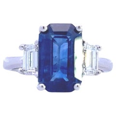 Exquisite 5.25ct Sapphire and 0.75ct Diamond Ring in 18k White Gold - CDC Cert