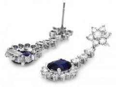 Exquisite 5.50 Carat Natural Sapphire and Diamond 14k Solid White Gold Earrings