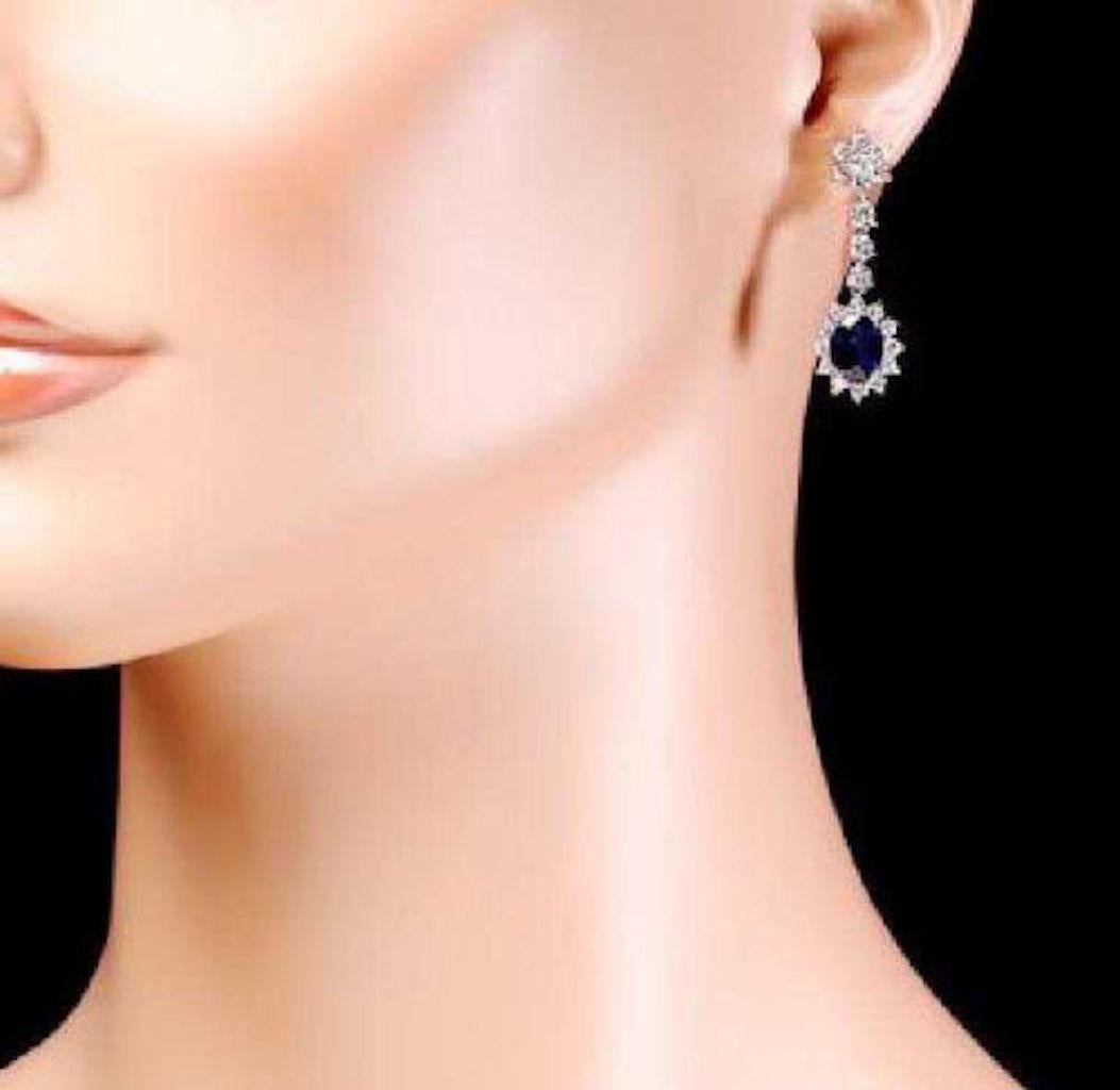 14k massive Weißgold-Ohrringe, exquisiter 5,50 Karat natürlicher Saphir und Diamant (Ovalschliff) im Angebot