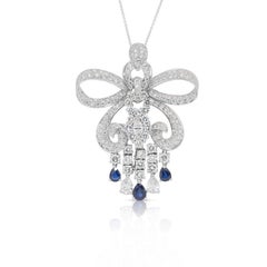 Exquisite 5.66ct Diamonds and Sapphires Necklace with Pendant in 18k White Gold