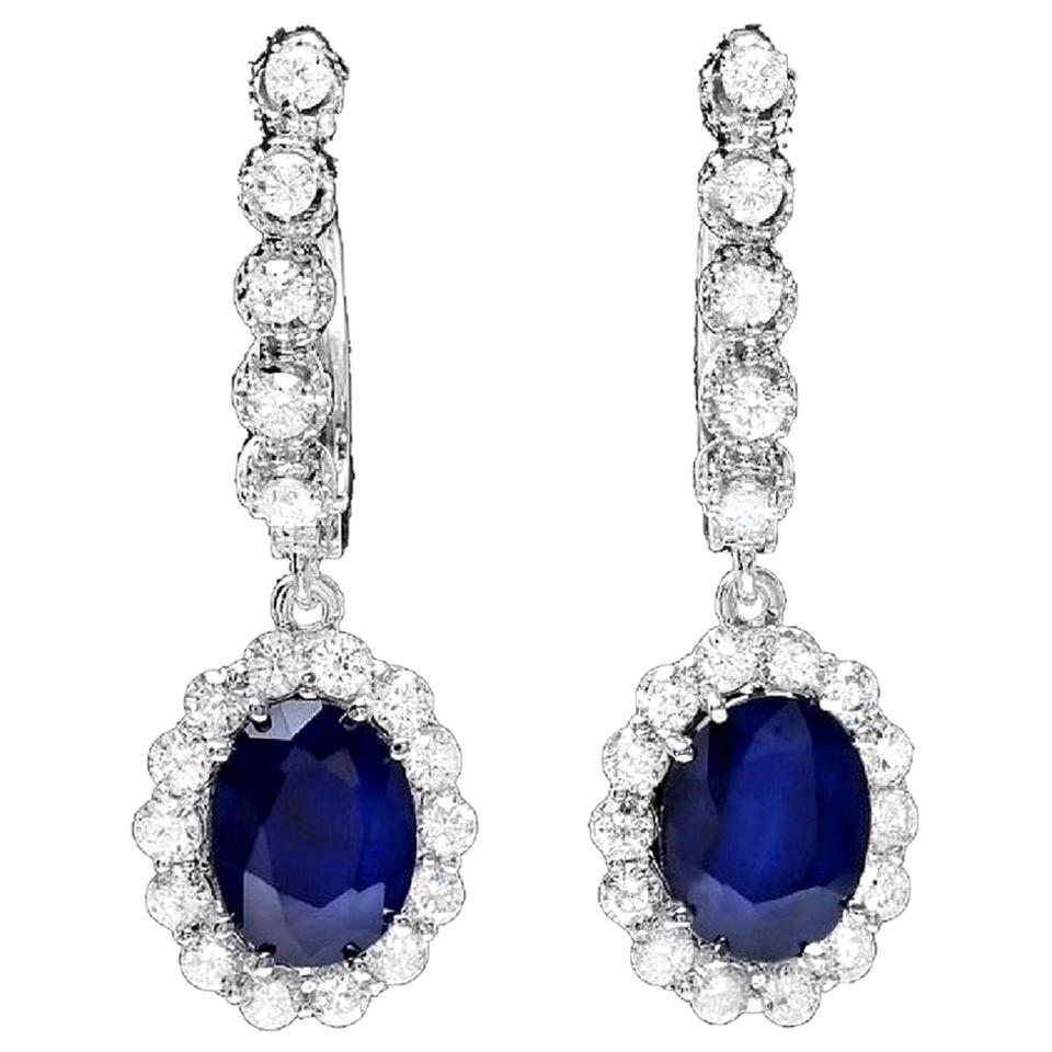 Exquisite 5.70 Carat Natural Sapphire and Diamond 14 Karat Solid Gold Earrings