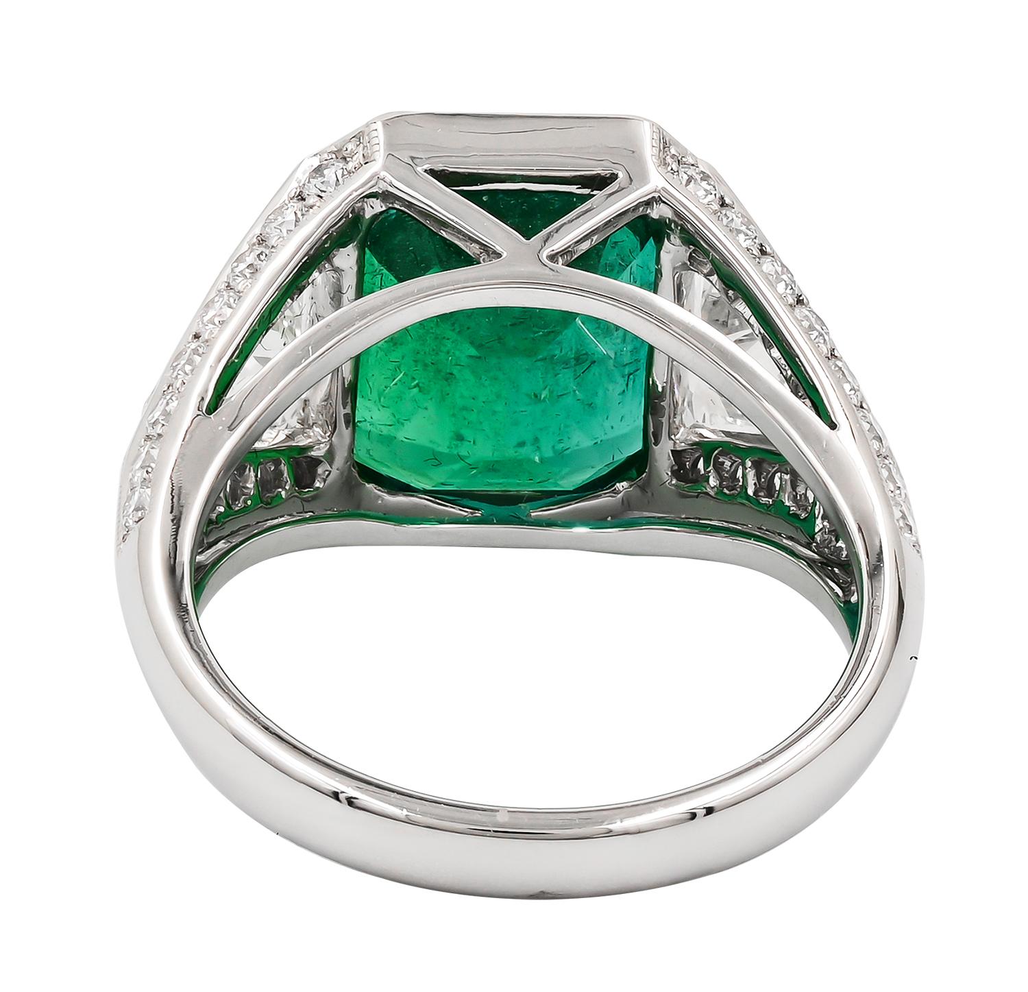 Art Deco Sophia D. 5.80 Carat Emerald Platinum Ring For Sale