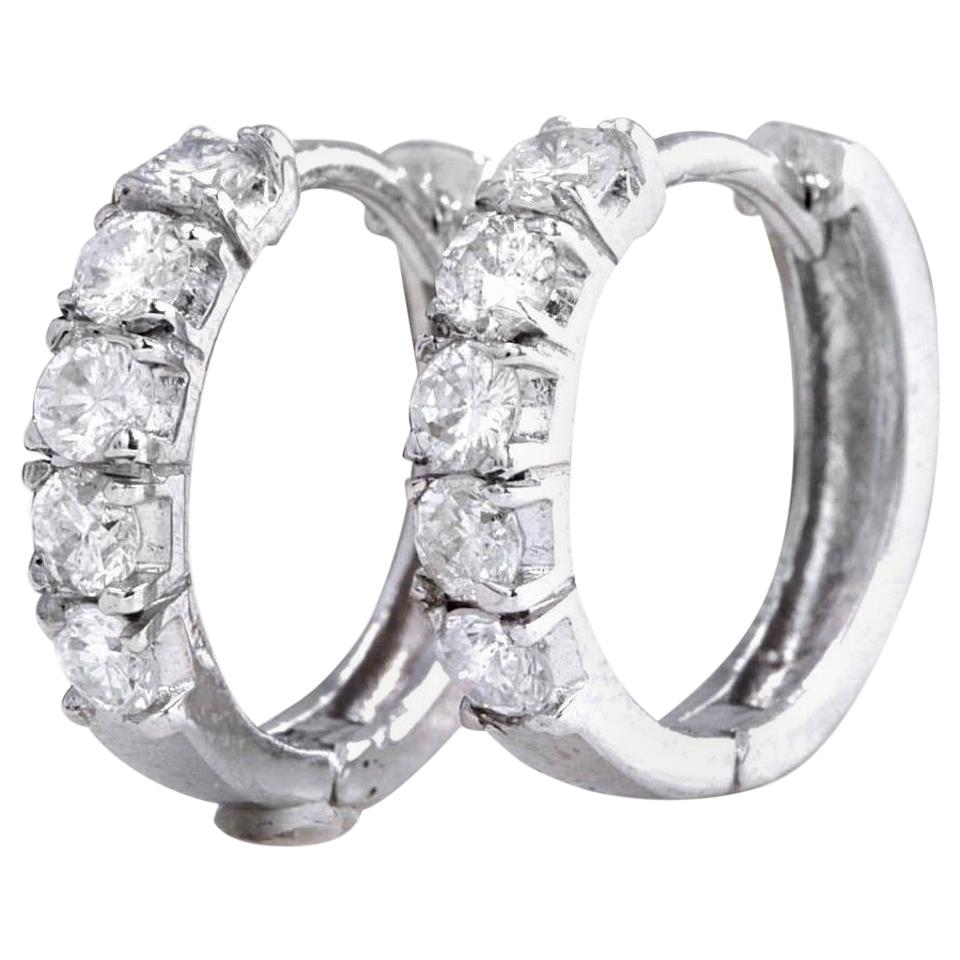 Exquisite .60 Carat Natural Diamond 14 Karat Solid White Gold Hoop Earrings For Sale