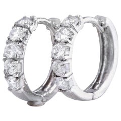 Exquisite .60 Carat Natural Diamond 14 Karat Solid White Gold Hoop Earrings