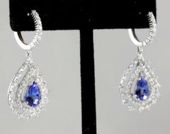 Exquisite 6,00 Karat natürlicher Tansanit und Diamant 14K massiver Weißgold-Ohrstecker
