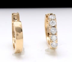 Exquisite .65 Carat Natural Diamond 14 Karat Solid Yellow Gold Hoop Earrings
