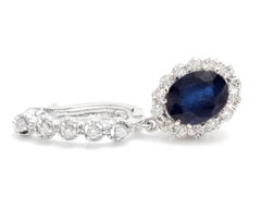 Exquisite 6.70 Carat Natural Sapphire and Diamond 14 Karat Solid Gold Earrings
