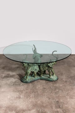 Exquisite 70s Bronze Elephant Table with Glass Top