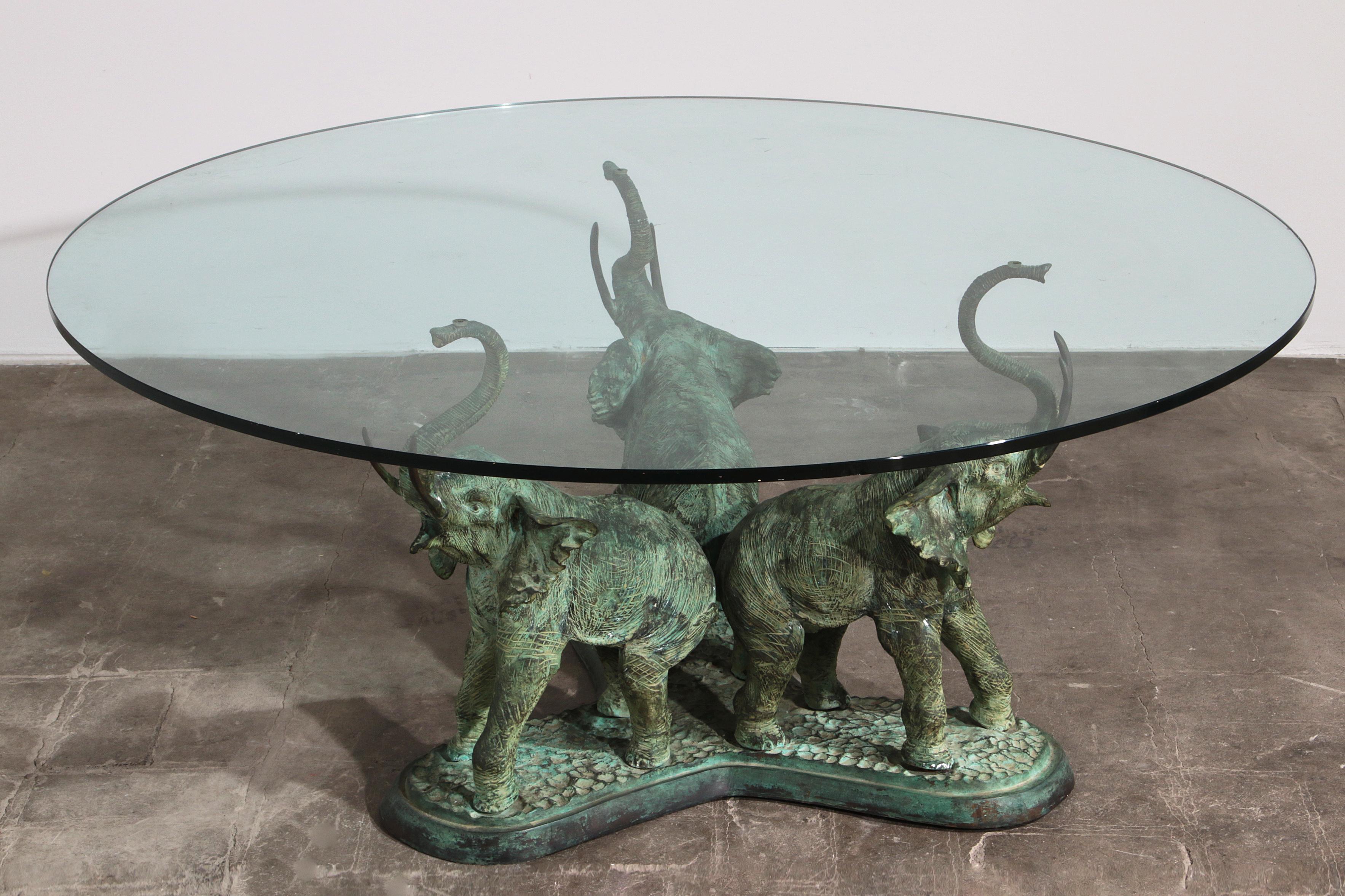 Mid-Century Modern Exquisite 70s Bronze Elephant Table with Glass Top For Sale