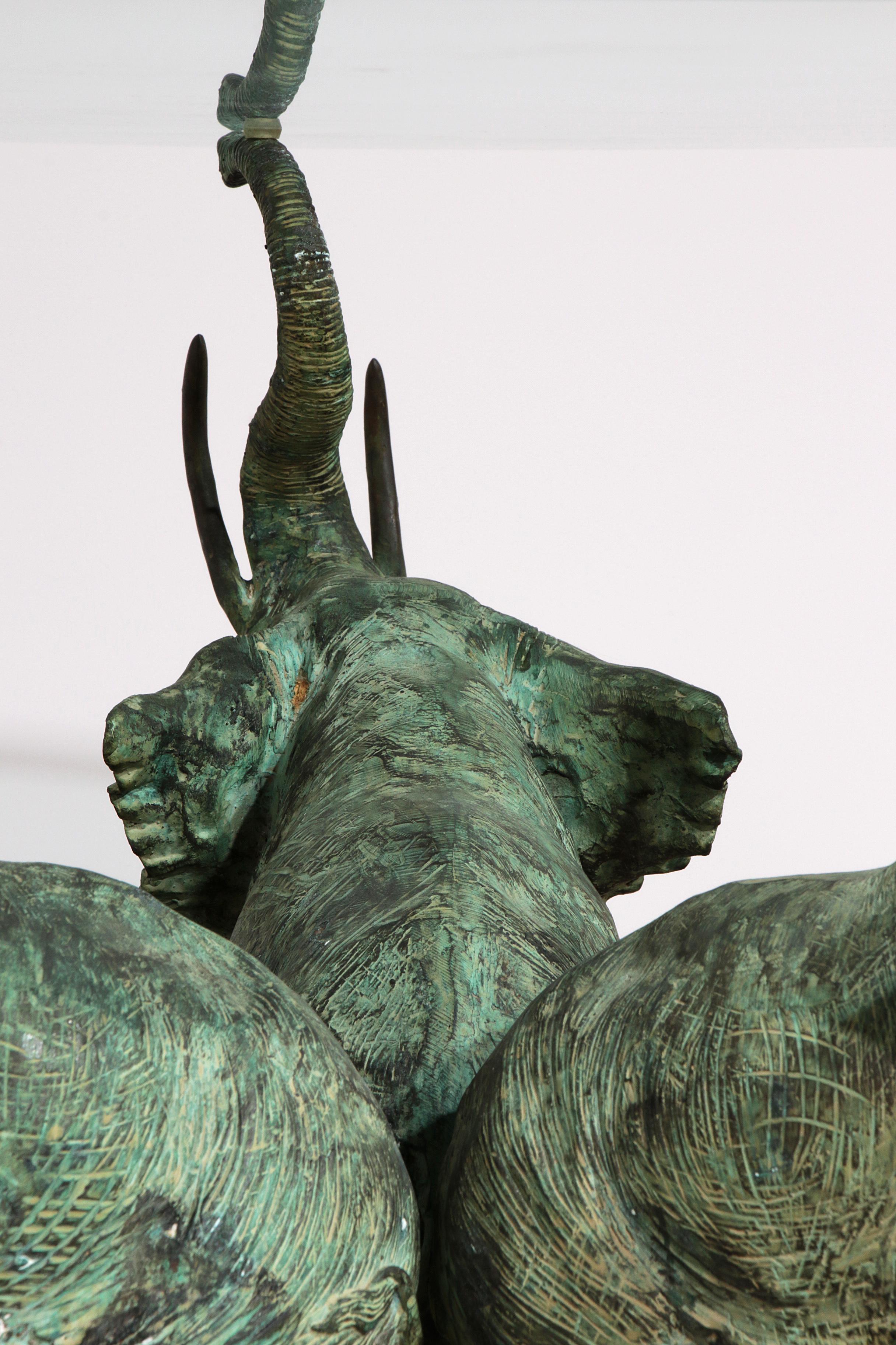 Exquisite 70s Bronze Elephant Table with Glass Top For Sale 2