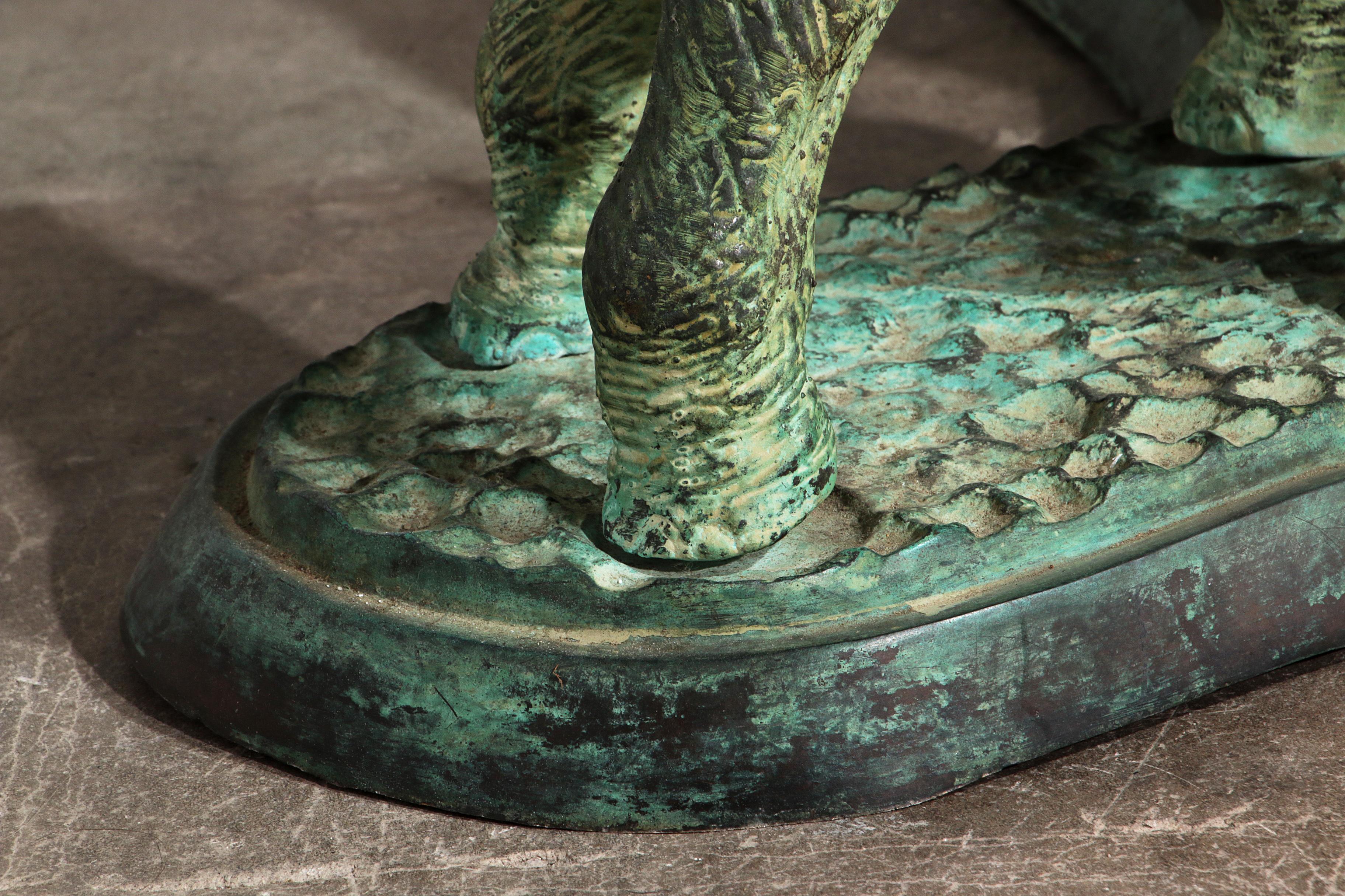 Exquisite 70s Bronze Elephant Table with Glass Top For Sale 3