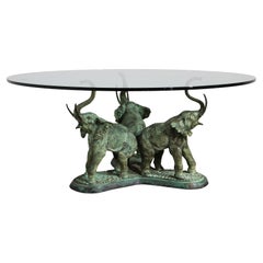 Exquisite 70s Bronze Elephant Table with Glass Top