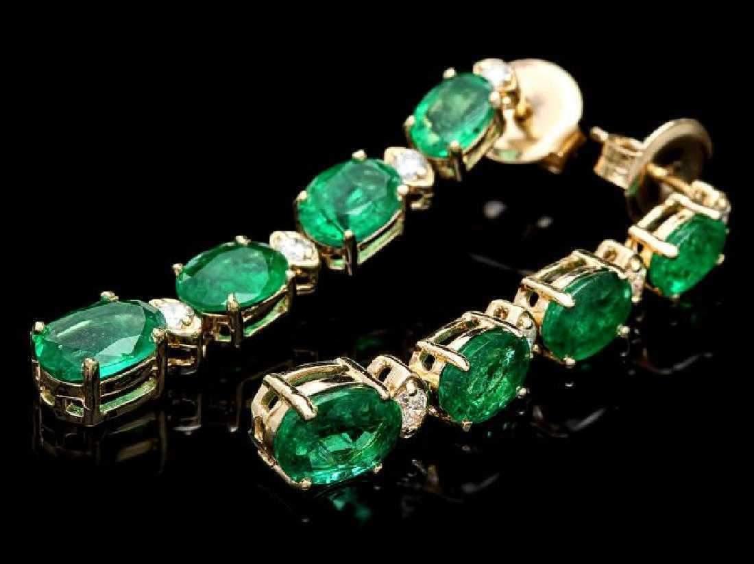 Oval Cut Exquisite 7.30 Carat Natural Emerald and Diamond 14 Karat Solid Gold Earrings For Sale