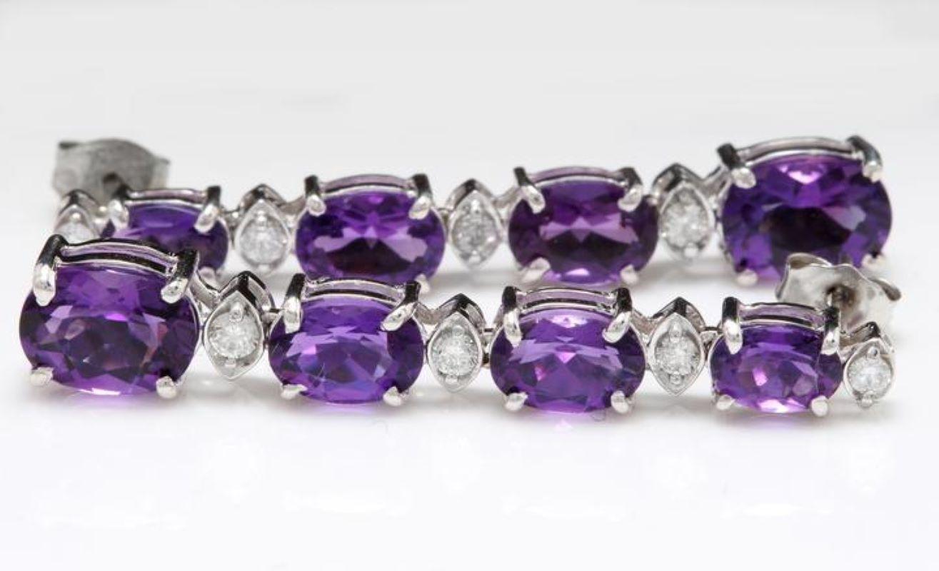 Exquisite 7.40 Carat Natural Amethyst and Diamond 14k Solid White Gold Earrings In New Condition For Sale In Los Angeles, CA