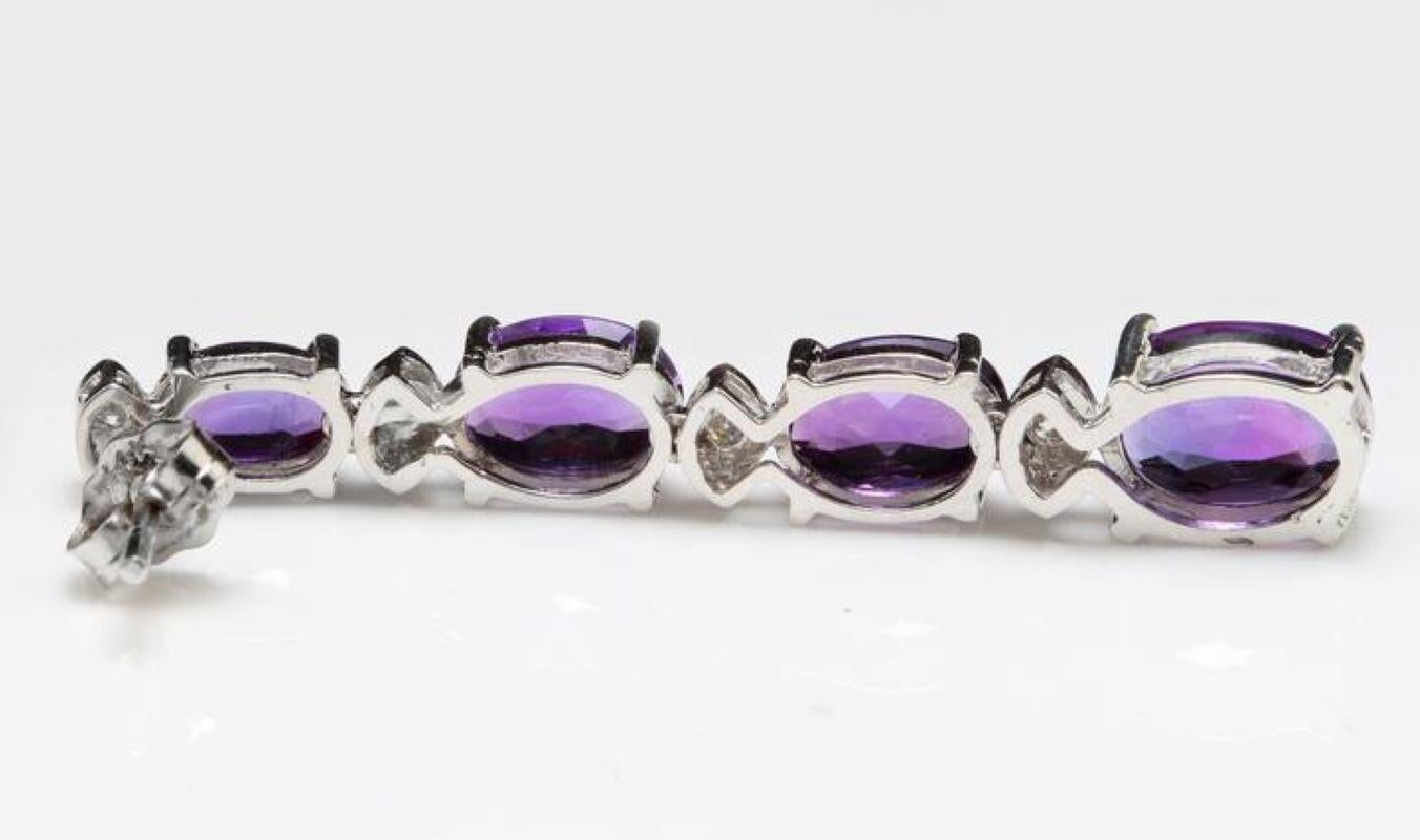 Women's Exquisite 7.40 Carat Natural Amethyst and Diamond 14k Solid White Gold Earrings For Sale
