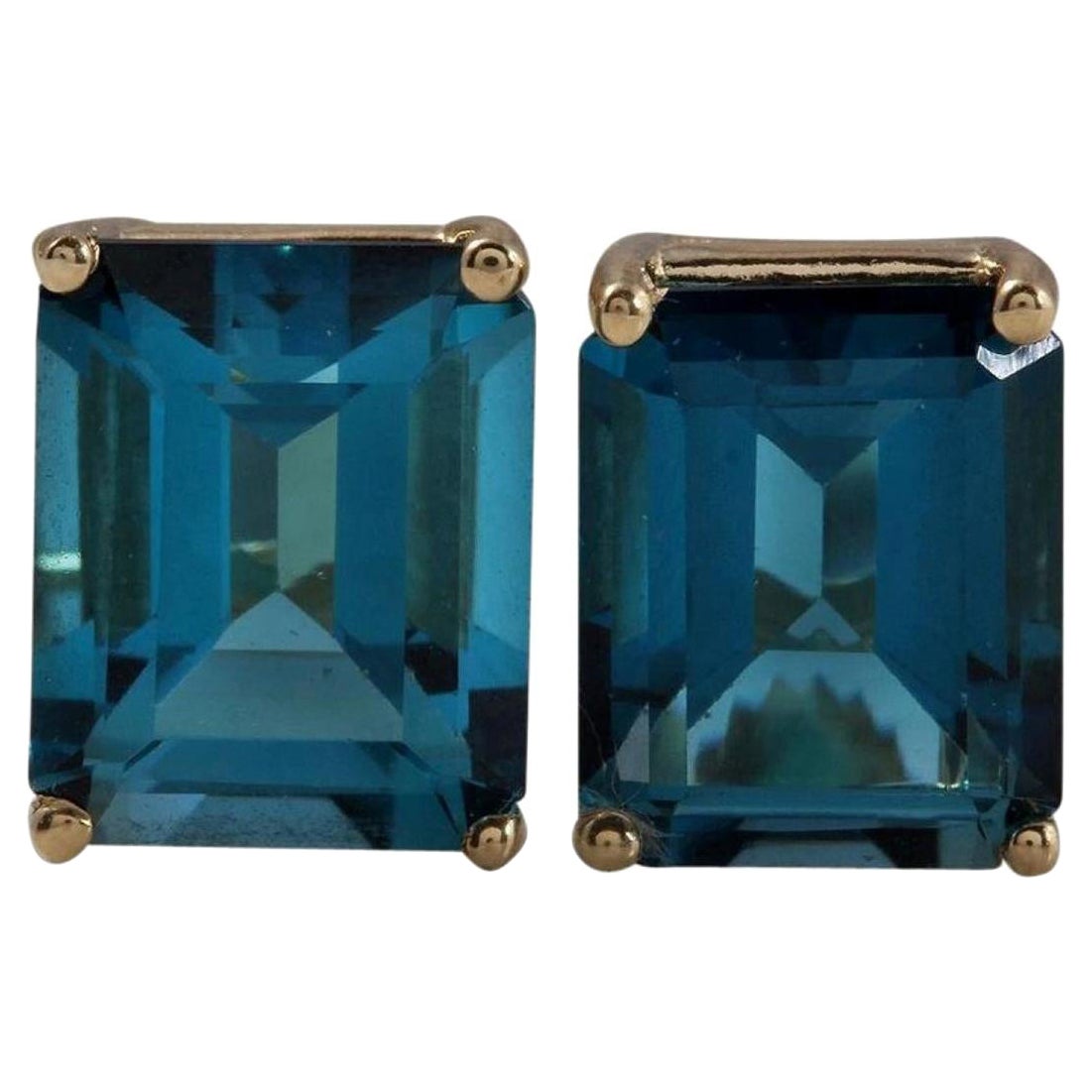 Exquises boucles d'oreilles en or jaune massif 14 carats avec topaze bleue naturelle de Londres de 7,45 carats