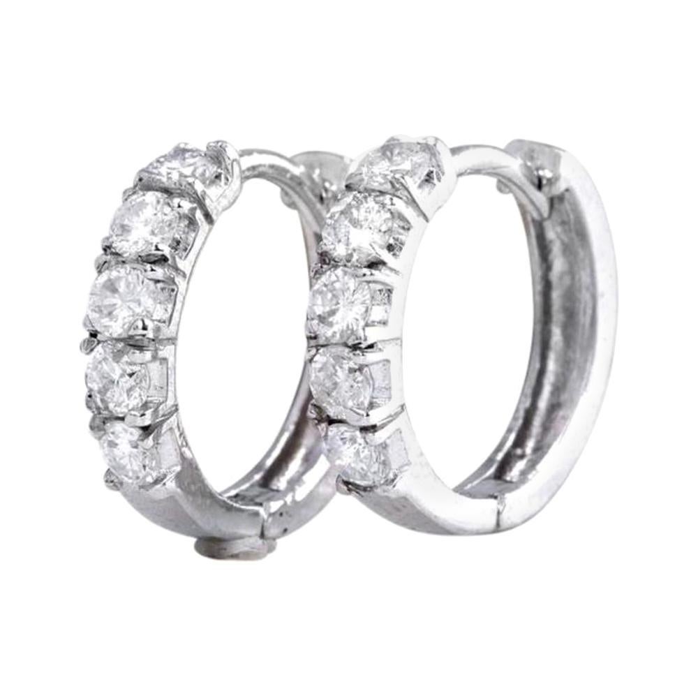 Exquisite .75 Carat Natural Diamond 14 Karat Solid White Gold Hoop Earrings For Sale