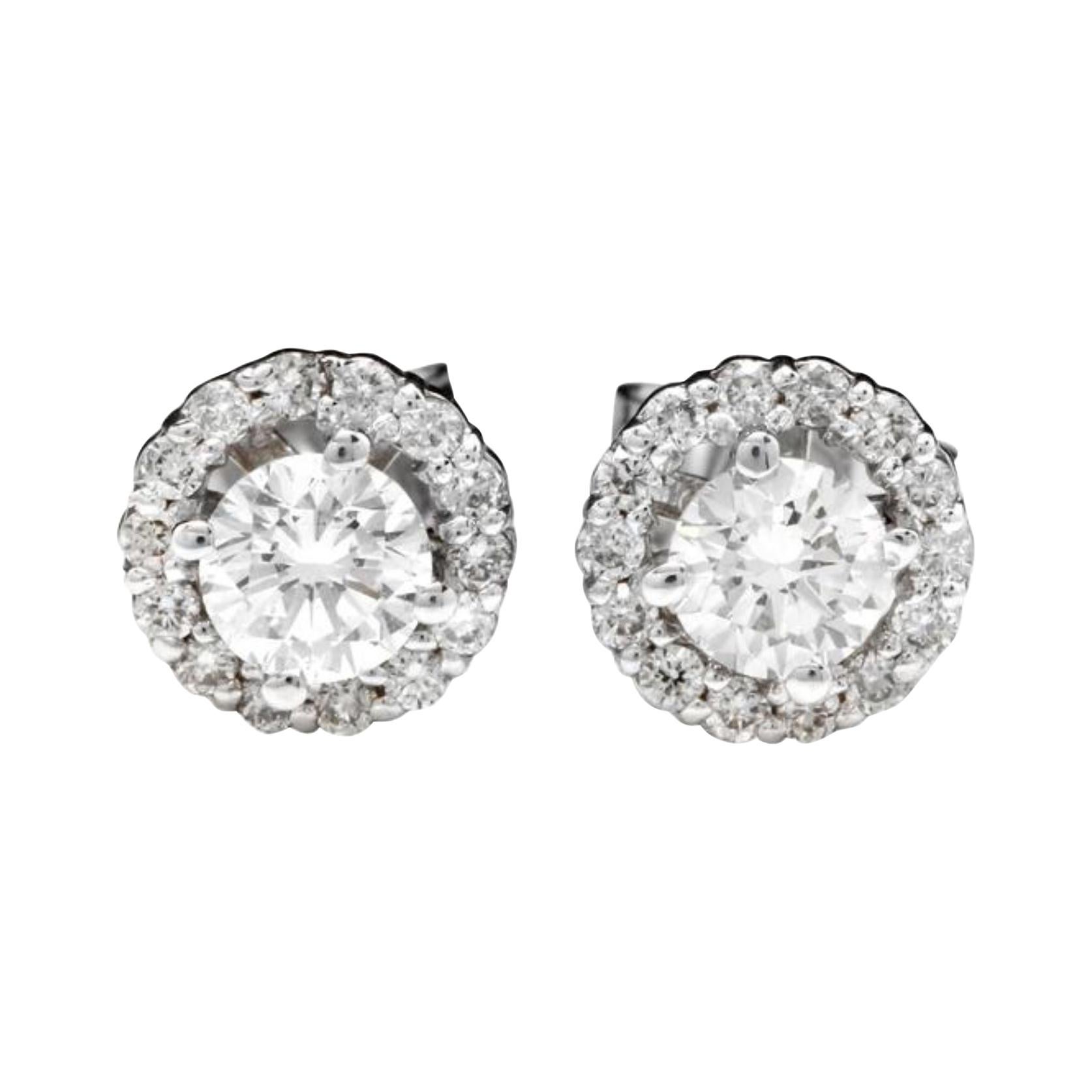 Exquisitos pendientes de diamante natural de 0,75 quilates y oro blanco macizo de 14 quilates