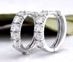 Exquisite .75 Carat Natural Diamond 14 Karat Solid White Gold Hoop Earrings