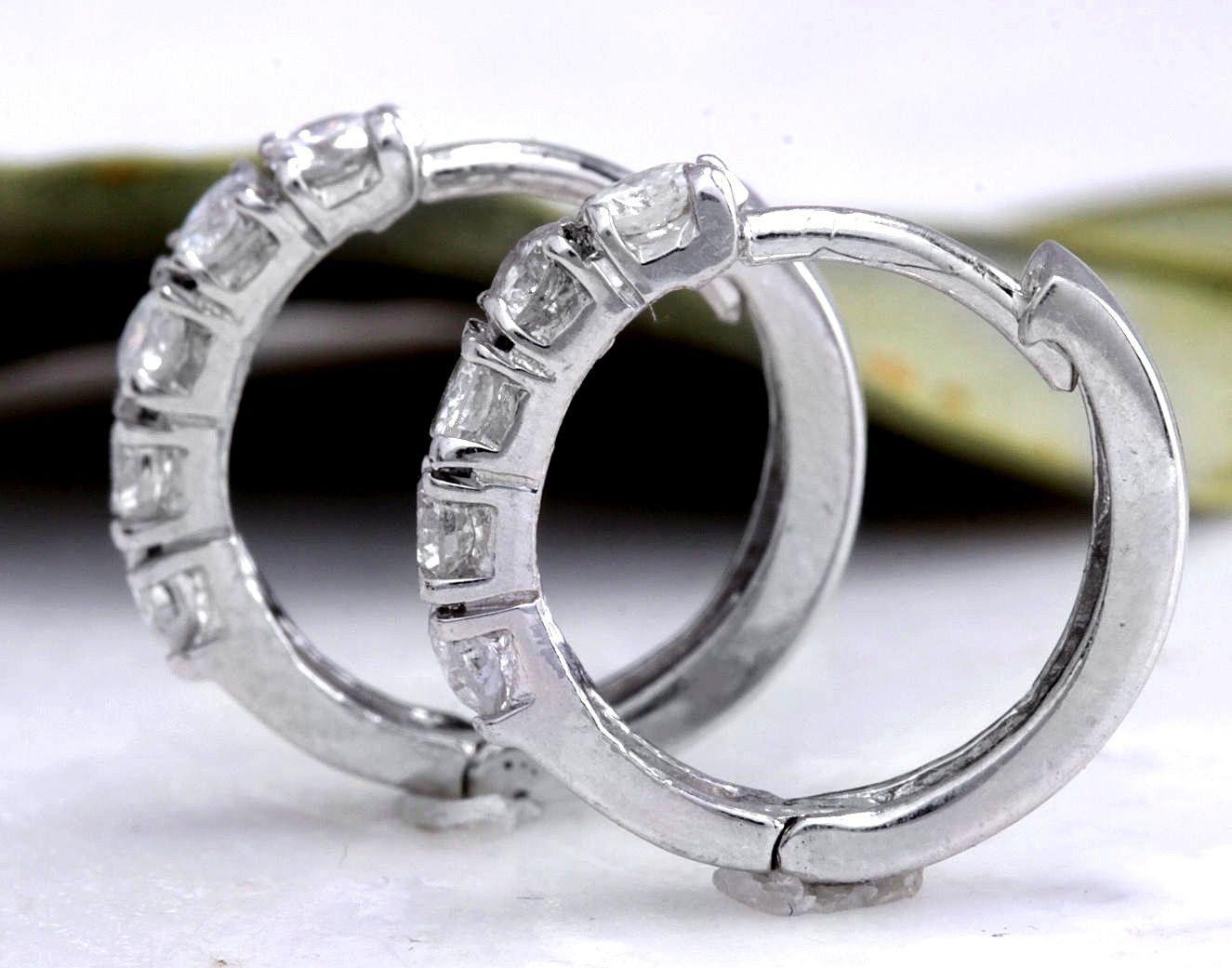 Round Cut Exquisite .75 Carat Natural Diamond 14 Karat Solid White Gold Hoop Earrings For Sale