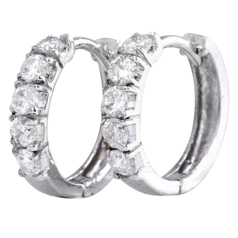 Exquisite .75 Carat Natural Diamond 14 Karat Solid White Gold Hoop Earrings For Sale