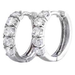 Exquisite .75 Carat Natural Diamond 14 Karat Solid White Gold Hoop Earrings