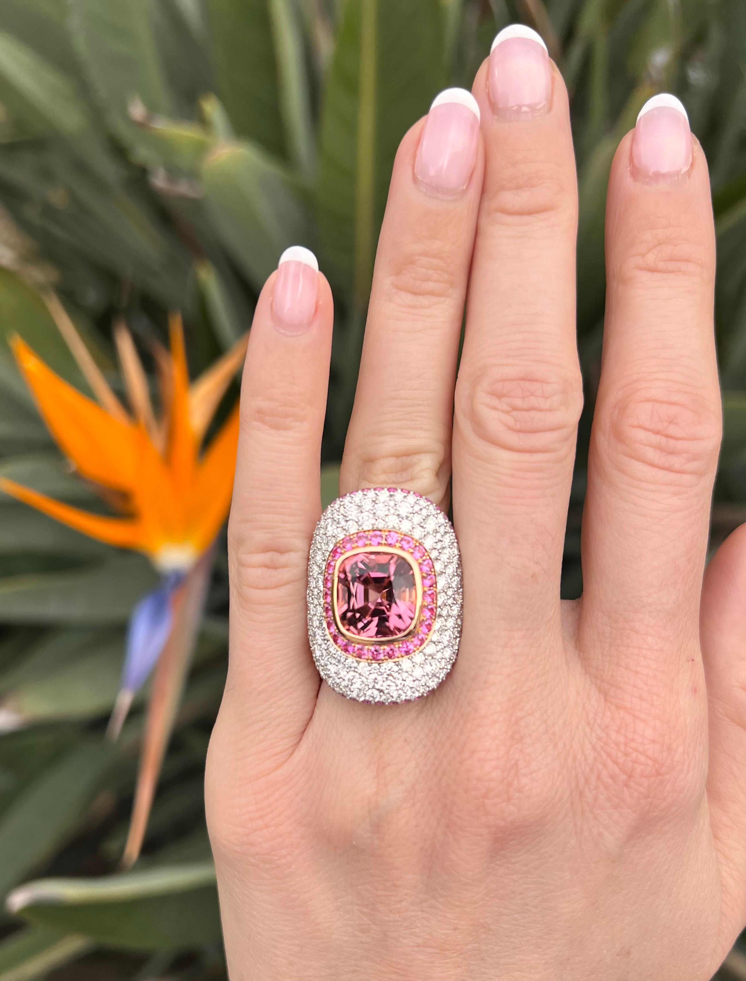 Women's Exquisite 7.87 Ct Luxury Pink Tourmaline Platinum Ring – A Unique Gift of Love For Sale