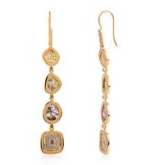 Exquisite 78mm Long Rough Diamond Dangles In 18k Yellow Gold