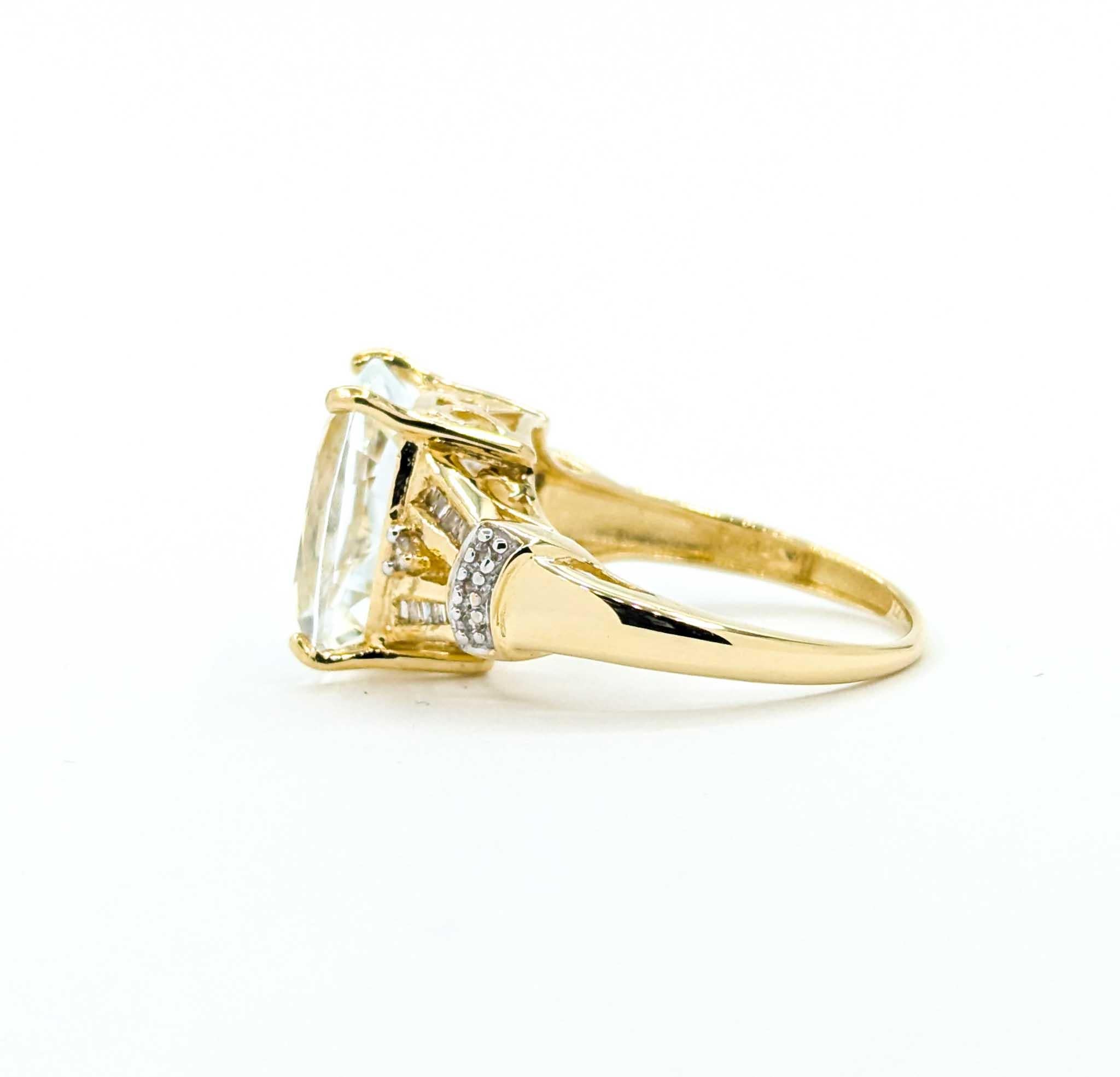 Exquisite 7ct Green Prasiolite & Diamond Ribbon Filigree Ring in 14k Yellow Gold For Sale 2