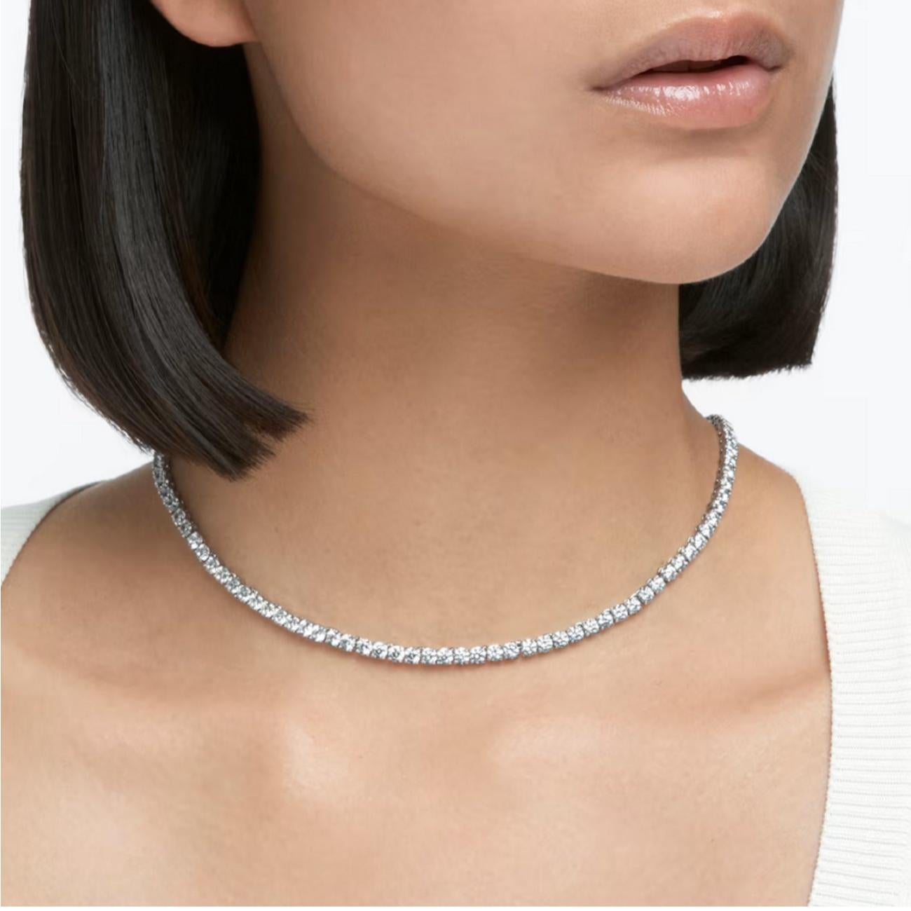 Round Cut GIA Certified Exquisite 8 Carat Tennis Diamond Necklace in 14K White Gold For Sale