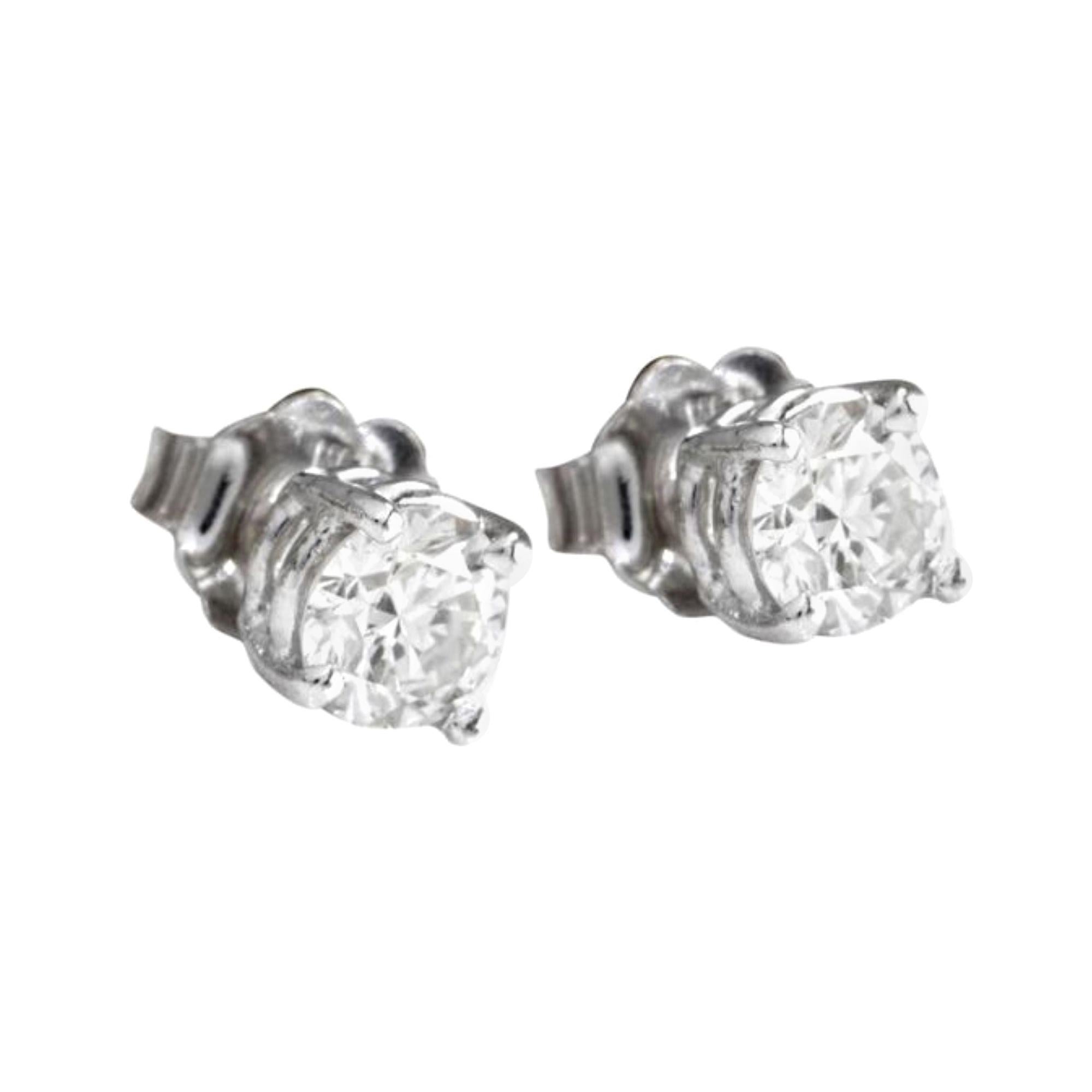 Exquisite .80 Carat Natural Diamond 14 Karat Solid White Gold Stud Earrings For Sale